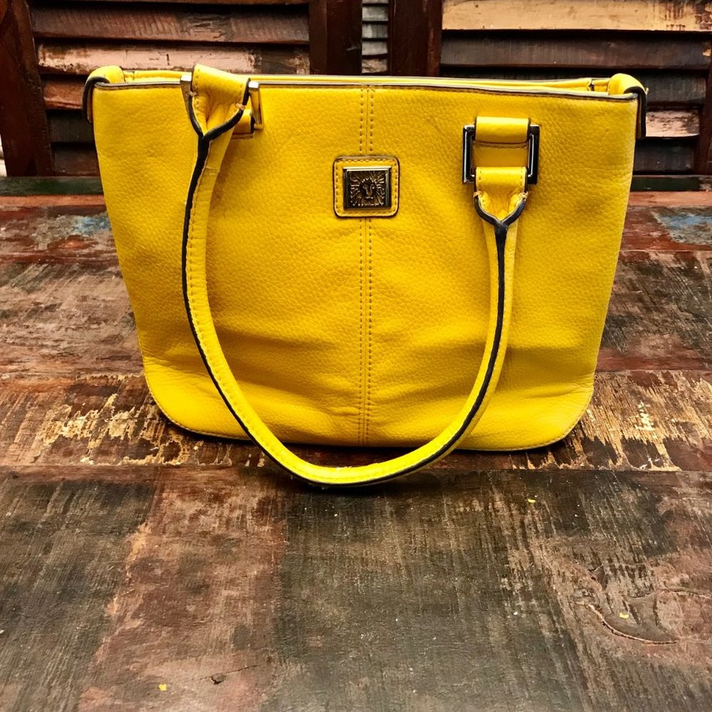 Anne Klein Bright Yellow Leather Mid-Sized Tote